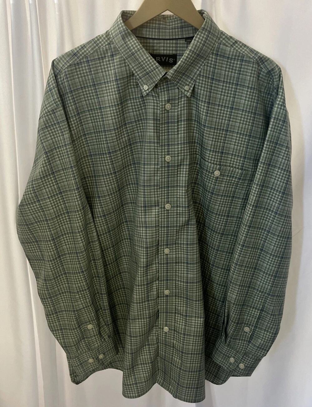 Orvis Men’s XXL Long Sleeve Button Down Shirt Wrinkle free & EZ Cool Green Blue